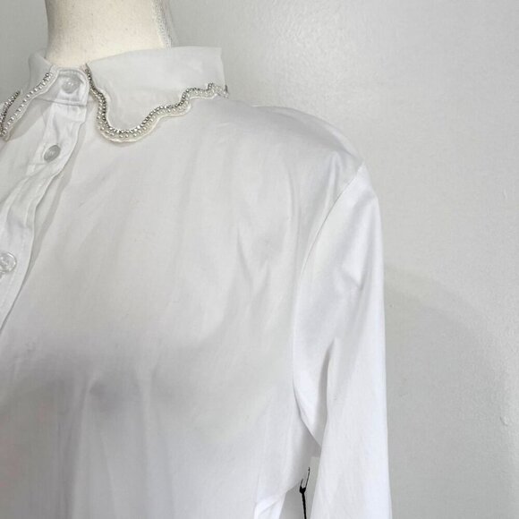 JASON WU WHITE BEADED EMBELLISHED SCALLOPED COLLAR SHIRT - S - Picture 4 of 16